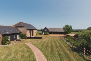 The view from The Farmhouse to the front of the Mocketts Farm Cottages complex